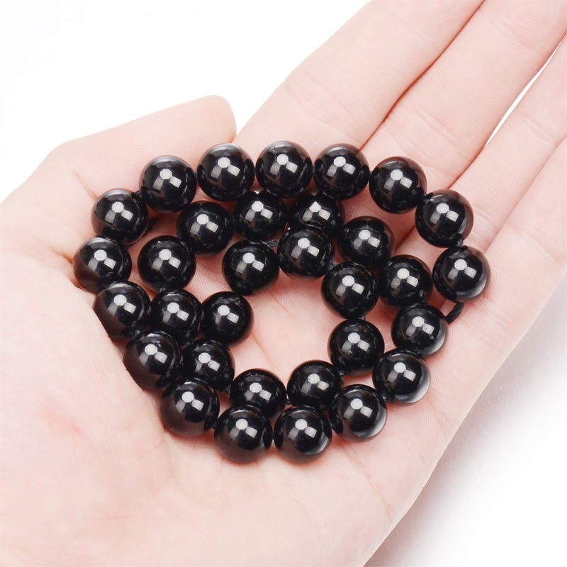 AD BEADS Natural Black Tourmaline Gemstone Round Beads 15.5â€œ A Grad (10mm) - Image 3